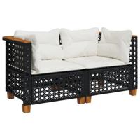 Tuinhoekbanken met kussens 2 st poly rattan zwart - thumbnail
