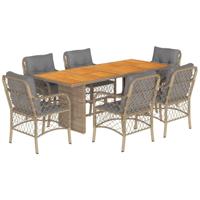 7-delige Tuinset met kussens poly rattan gemengd beige - thumbnail