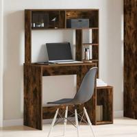 Bureau met schappen 100x45x140 cm bewerkt hout gerookt eiken - thumbnail