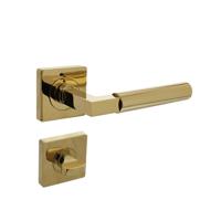 Deurkruk Baustil op vierkante rozet met nokken 55x55x10mm en WC8mm PVD messingkleur - thumbnail