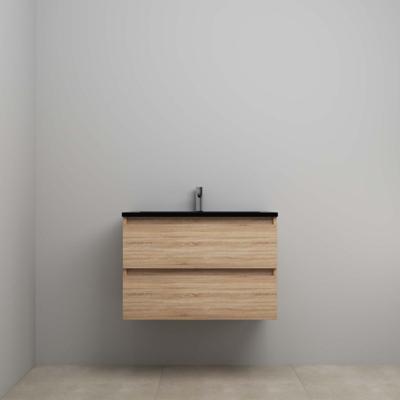 On-Line Onderkast - 80 cm - Voorgemonteerd - Ladestructuur - Acryl Wastafel - 1 Kraangat - Eiken