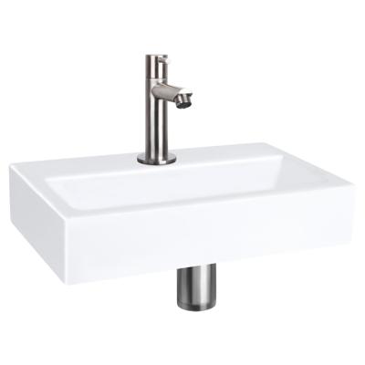 Differnz Flat fonteinset - 38x24x8cm - Rechthoek - 1 kraangat - Recht matte chromen kraan - Keramiek Wit SW21912/SW538305/SW543205/SW696217