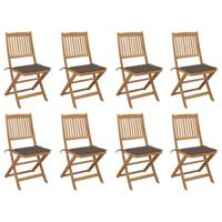 Tuinstoelen 8 st inklapbaar met kussens massief acaciahout - thumbnail