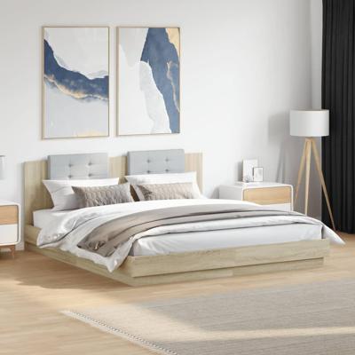 Bedframe met hoofdbord en LED sonoma eikenkleurig 180x200 cm - thumbnail