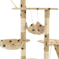 Kattenpaal met sisal krabpalen 230-250 cm pootafdrukken beige - thumbnail