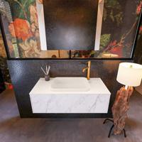 Badkamermeubelset Mondiaz Erin 100 cm met 1 Lade met RIDGE Wastafel Midden Linen met 1 kraangat Greeploos Mat Carrara - thumbnail