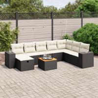 9-delige Loungeset met kussens poly rattan zwart - thumbnail
