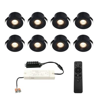Set van 8 Cadiz LED Mini Inbouwspots met Trafo - 12 Volt 3 Watt 200 lumen - Dimbaar - Plat 26mm (Lage inbouwdiepte) - 2700K - IP44 waterdicht - Zwart - Veranda spotjes - overkapping spotjes