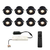 Set van 8 Cadiz LED Mini Inbouwspots met Trafo - 12 Volt 3 Watt 200 lumen - Dimbaar - Plat 26mm (Lage inbouwdiepte) - 2700K - IP44 waterdicht - Zwart - Veranda spotjes - overkapping spotjes - thumbnail