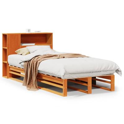 Bed met boekenkast zonder matras hout wasbruin 100x200 cm