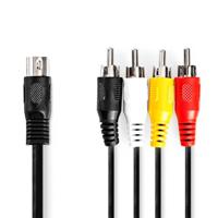 DIN-Audiokabel | DIN 5-Pins Male | 4x RCA Male | Vernikkeld | 1.00 m | Rond | PVC | Zwart - thumbnail