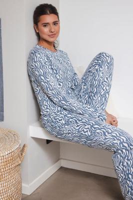 Pastunette Fleece dames pyjama lange mouwen - Blue mirage