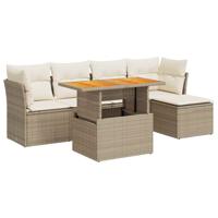 6-delige Loungeset met kussens poly rattan beige - thumbnail