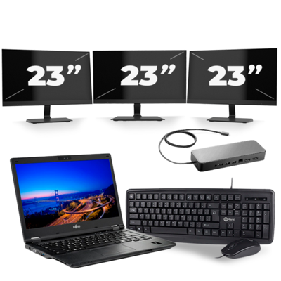 Fujitsu Lifebook E549 - Intel Core i3-8e Generatie - 14 inch - 8GB RAM - 256GB SSD - Windows 11 Home + 3x 23 inch Monitor