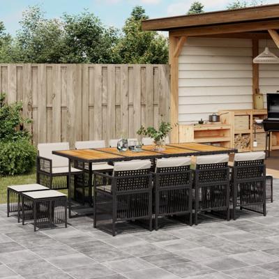 13-delige Tuinset met kussens poly rattan zwart