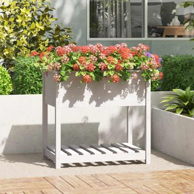 VidaXL Plantenbak met schap 82,5x54x81 cm massief grenenhout wit VidaXL Plantenbak met schap 82,5x54x81 cm massief grenenhout wit