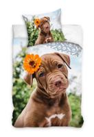 Dekbedovertrek hond met Bloem 140 x 200 cm - thumbnail