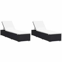 vidaXL Ligbedden met kussens 2 st poly rattan zwart - thumbnail
