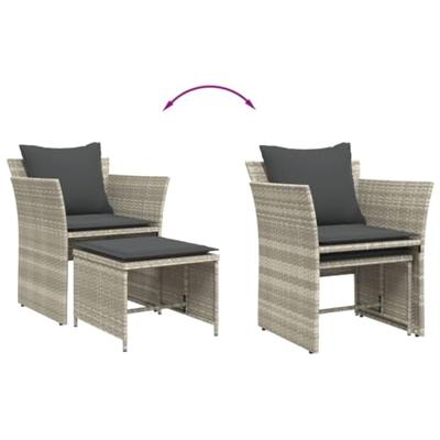 Tuinstoel met voetenbank poly rattan lichtgrijs