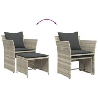 Tuinstoel met voetenbank poly rattan lichtgrijs - thumbnail