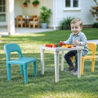 Dolu Kinder Tafel met 2 stoelen Turquoise/Geel - thumbnail
