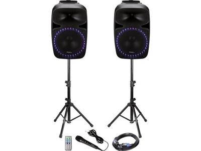 Ibiza Sound PKG12A Actieve PA-luidsprekerset Bluetooth, incl. microfoon, Ingebouwd lichteffect