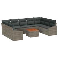 Tuinbankenset met opslag 10 pcs Grijs poly rattan - thumbnail