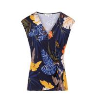 Morgan overslag top met bladprint donkerblauw - thumbnail