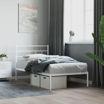 Bedframe met hoofdbord metaal wit 90x190 cm