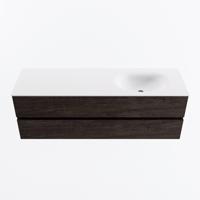 MONDIAZ VICA 150cm badmeubel onderkast Dark Brown 2 lades. Wastafel MOON rechts zonder kraangat, kleur Talc. - thumbnail