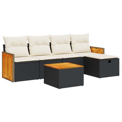 5-delige Loungeset met kussens poly rattan zwart