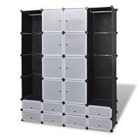 VidaXL Kast modulair met 18 vakken 37x146x180,5 cm zwart en wit - thumbnail