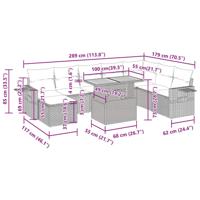 9-delige Loungeset met kussens poly rattan grijs - thumbnail