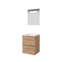 Basic-Line Premium 46 Badkamermeubelset - 50 x 46 cm - Greeploos - 2 Lades - Acryl Wastafel - 1 Kraangat - Spiegelkast met LED Verlichting - Whisky Oak - thumbnail