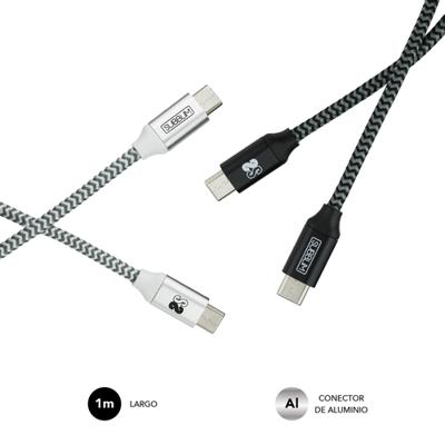 SUBBLIM USB type C-kabel, USB A, snel opladen, 3,0 A, dubbele, gevlochten nylon kabel, 1 m, gegevenssynchronisatie, organizer, zwart/wit, 2 stuks
