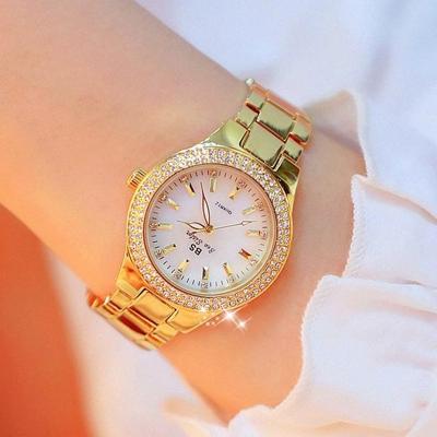 BS beesister FA1258 vrouwen ronde kast Diamond legering riem horloge (goud)