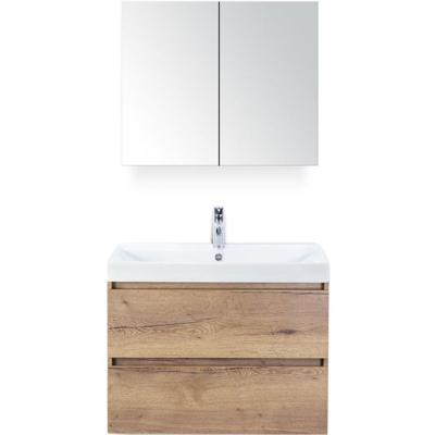 Maxx XL Badmeubelset 80 cm - Natuur Eiken - Wastafel Just 1 Kraangat met Spiegelkast