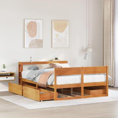Bedframe zonder matras massief grenenhout wasbruin 120x190 cm