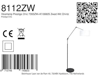 Steinhauer Vloerlamp prestige chic 8112zw zwart kap chintz wit Steinhauer Vloerlamp prestige chic 8112zw zwart kap chintz wit