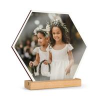 Houten fototegel met houder bedrukken - Hexagon - thumbnail