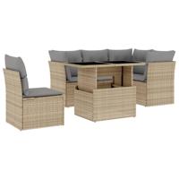 6-delige Loungeset met kussens poly rattan beige - thumbnail