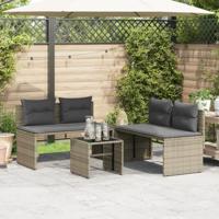 4-delige Loungeset met kussens poly rattan grijs - thumbnail