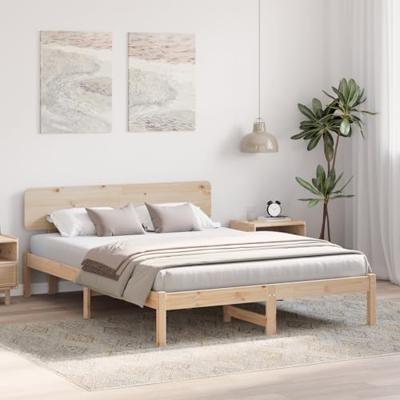Bedframe met hoofdeinde Naturel 160 x 200 cm Massief grenenhout