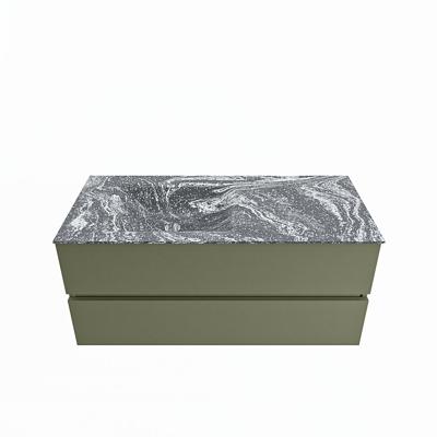 MONDIAZ VICA-DLUX 110cm badmeubel onderkast Army 2 lades. Inbouw wastafel CLOUD links 1 kraangat, kleur Lava.