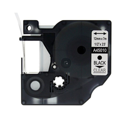 Rillprint compatible D1 tape voor Dymo 45010, 12 mm, zwart op transparant
