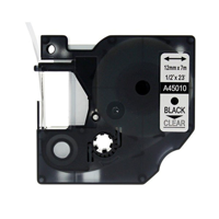 Rillprint compatible D1 tape voor Dymo 45010, 12 mm, zwart op transparant - thumbnail