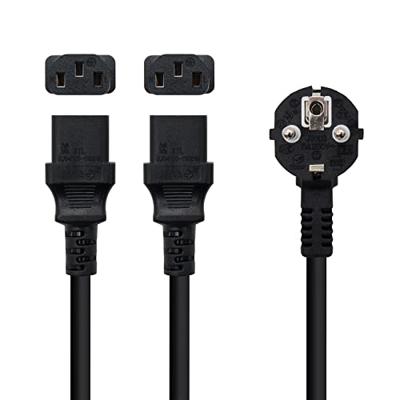Nanocable 10.22.0100-L300 stroomkabel, 1 schuko-stekker CEE7/7 mannelijk naar 2 C13-aansluitingen vrouwelijk, zwart, 3 m