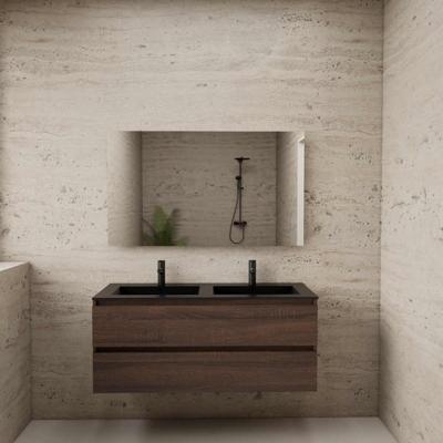 ACTIE BWS Badmeubel | Paris | Sonoma Choco 120 cm | Mat Zwart Wastafel | 2 Kraangaten