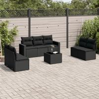 8-delige Loungeset met kussens poly rattan zwart - thumbnail