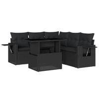 6-delige Loungeset met kussens poly rattan zwart - thumbnail